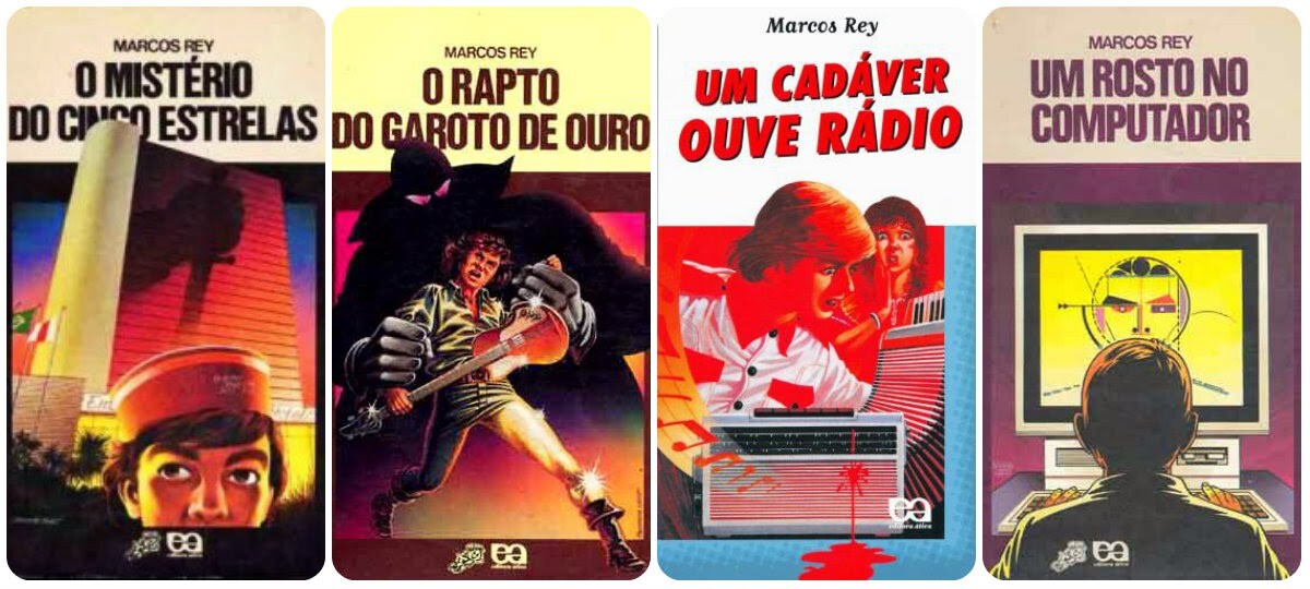 Capas dos 2 livros citados, e mais 'Um Cadáver Ouve Rádio'  e 'Um Rosto no Computador'