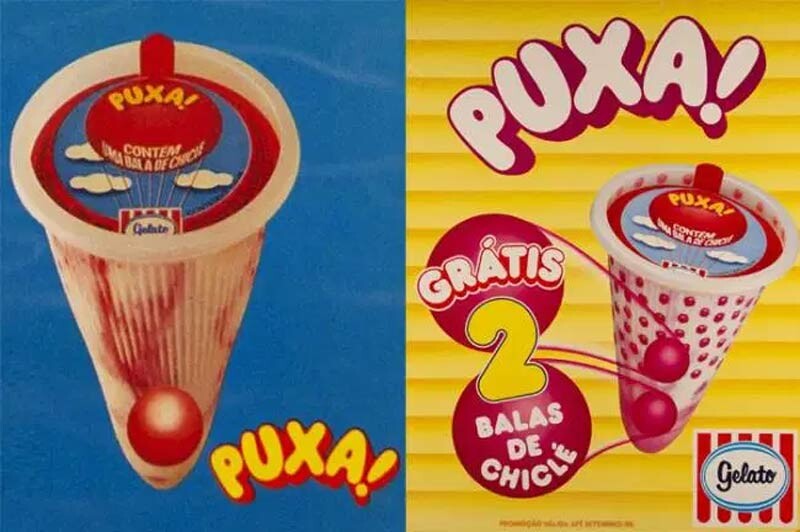 Imagem promocional do sorvete “Puxa!“, da Gelato, que vinha com chiclete no fundo da embalagem