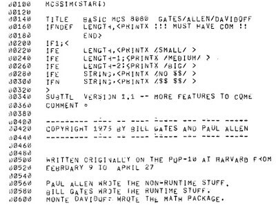 cabeçalho da listagem do 8080 BASIC