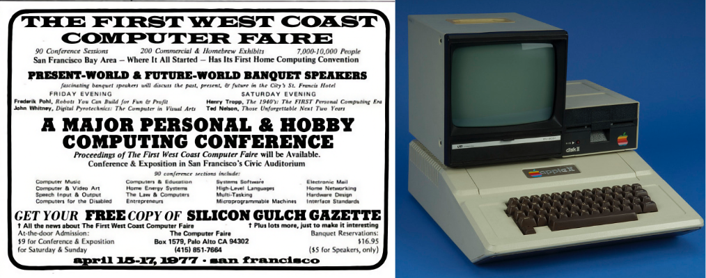 Folheto da feira, ao lado de uma foto do Apple II