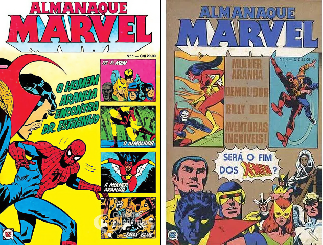 Capas de 2 exemplares do Almanaque Marvel, da RGE.