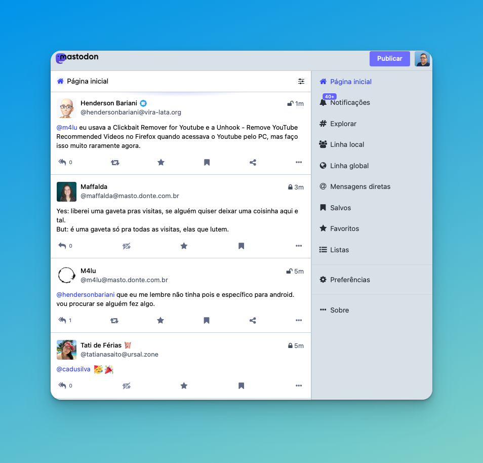 Interface default do Mastodon no navegador
