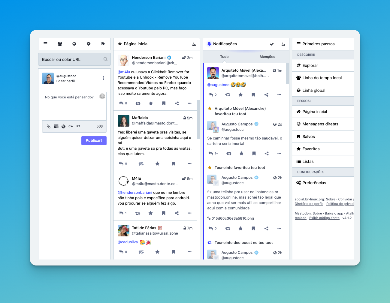 Mastodon em modo avançado no navegador