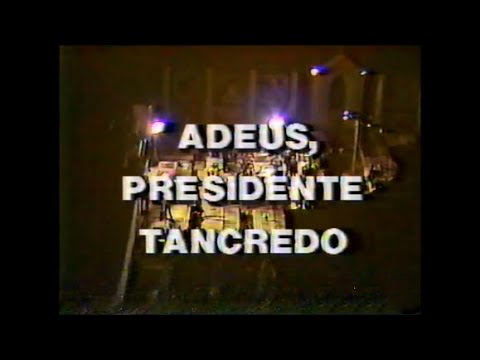 frame da transmissão, com a frase Adeus Presidente Tancredo