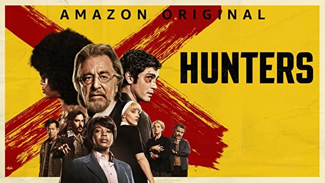 Banner mostrando o elenco da série Hunters, com Pacino em destaque