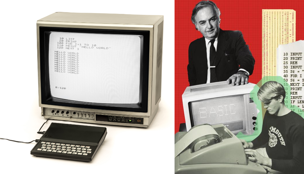 Montagem juntando e colando imagens do BASIC dos anos 80 e do BASIC dos anos 60