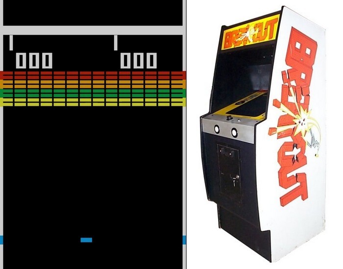 Tela e máquina do jogo Breakout