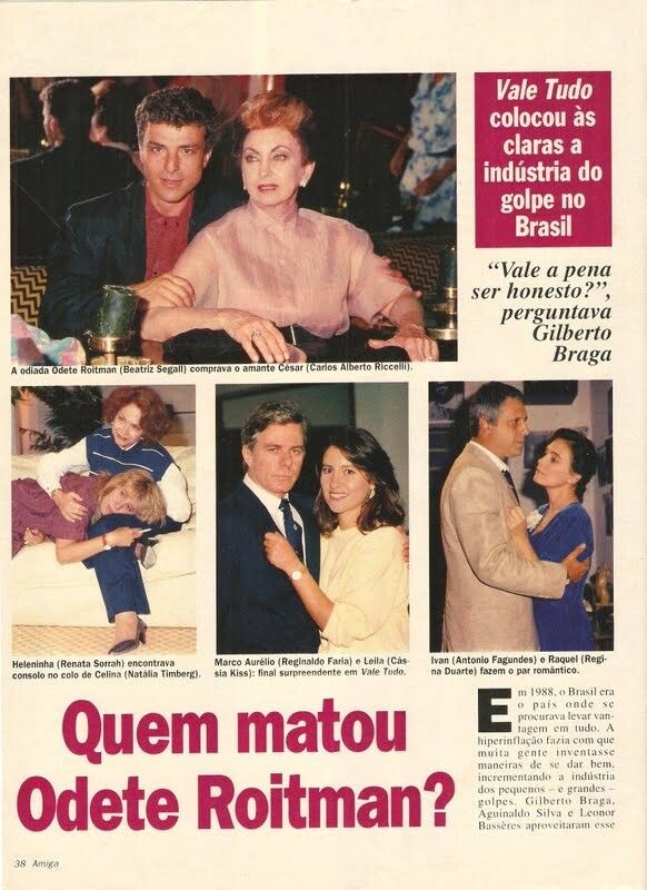 Matéria da revista Amiga sobre a morte da personagem Odete Roitman