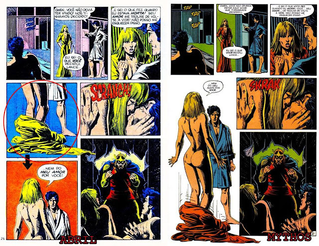 À esquerda a página publicada pela Abril, e à direita uma página fiel ao original