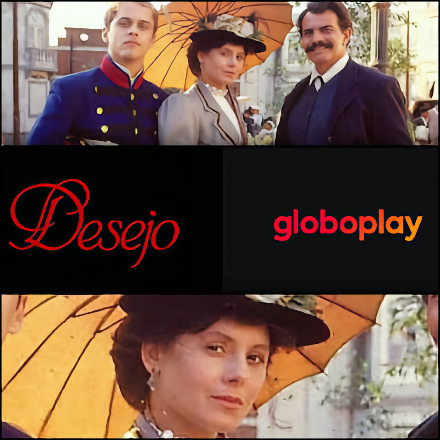 Banner da minissérie, mostrando Ana entre Euclides e Dilermando, e fazendo carinha de quem está gostando demais. 