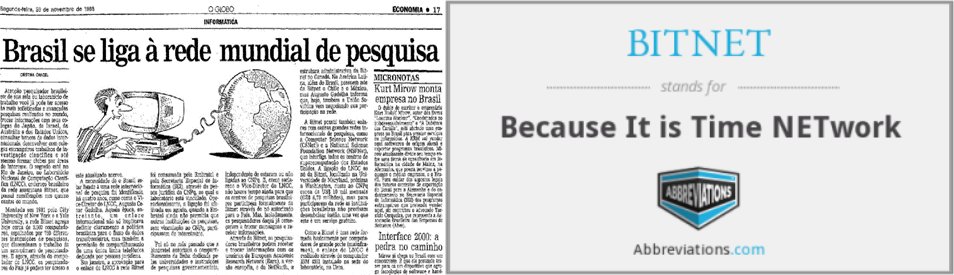 Recorte ilegível do O Globo, de 1988, com o título: Brasil se liga à rede mundial de pesquisa