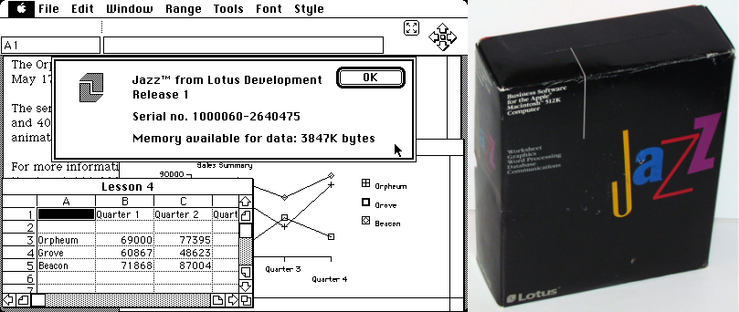 Tela e caixa do Lotus Jazz