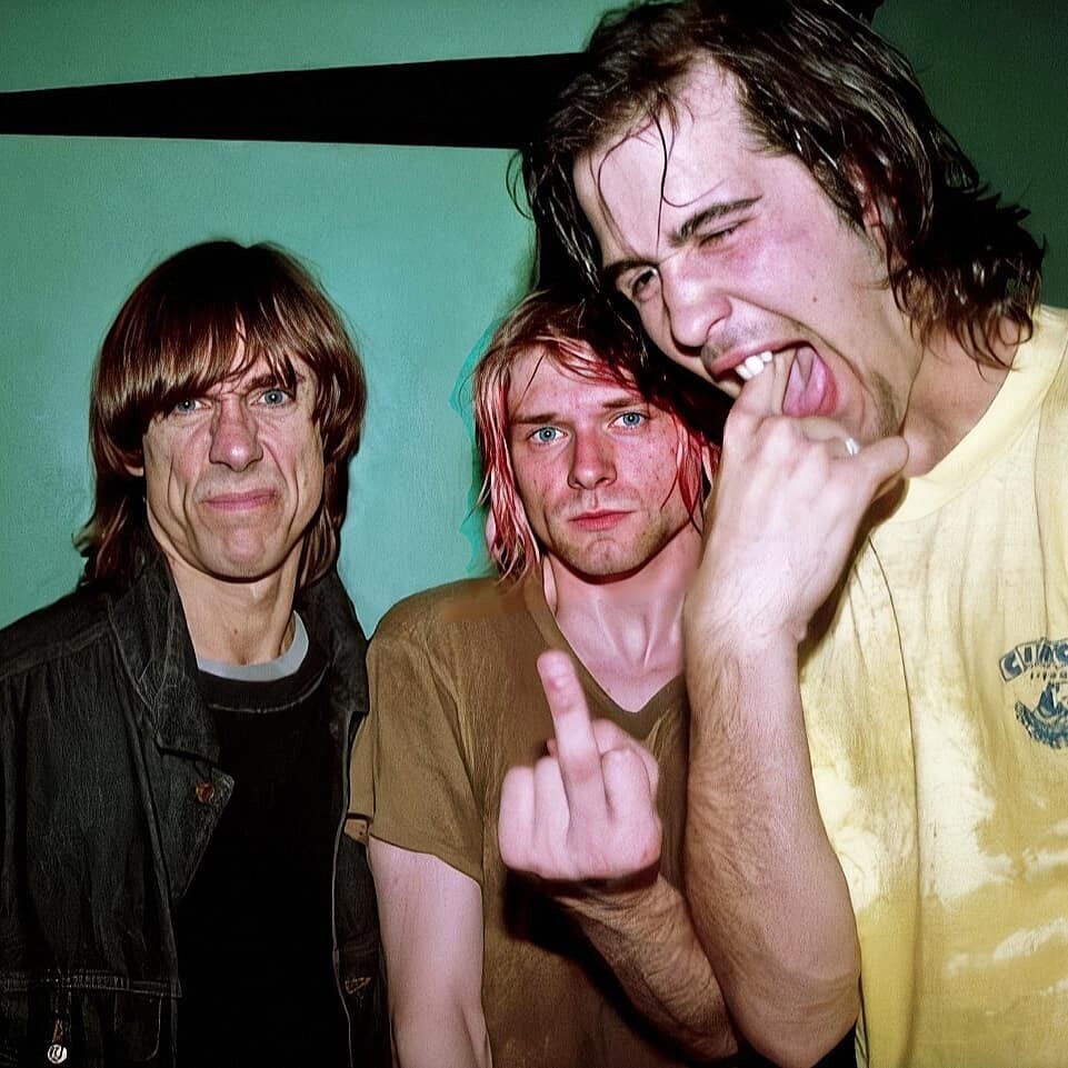 Iggy Pop, Kurt Cobain e Krist Novoselic, em foto tirada nessa noite.