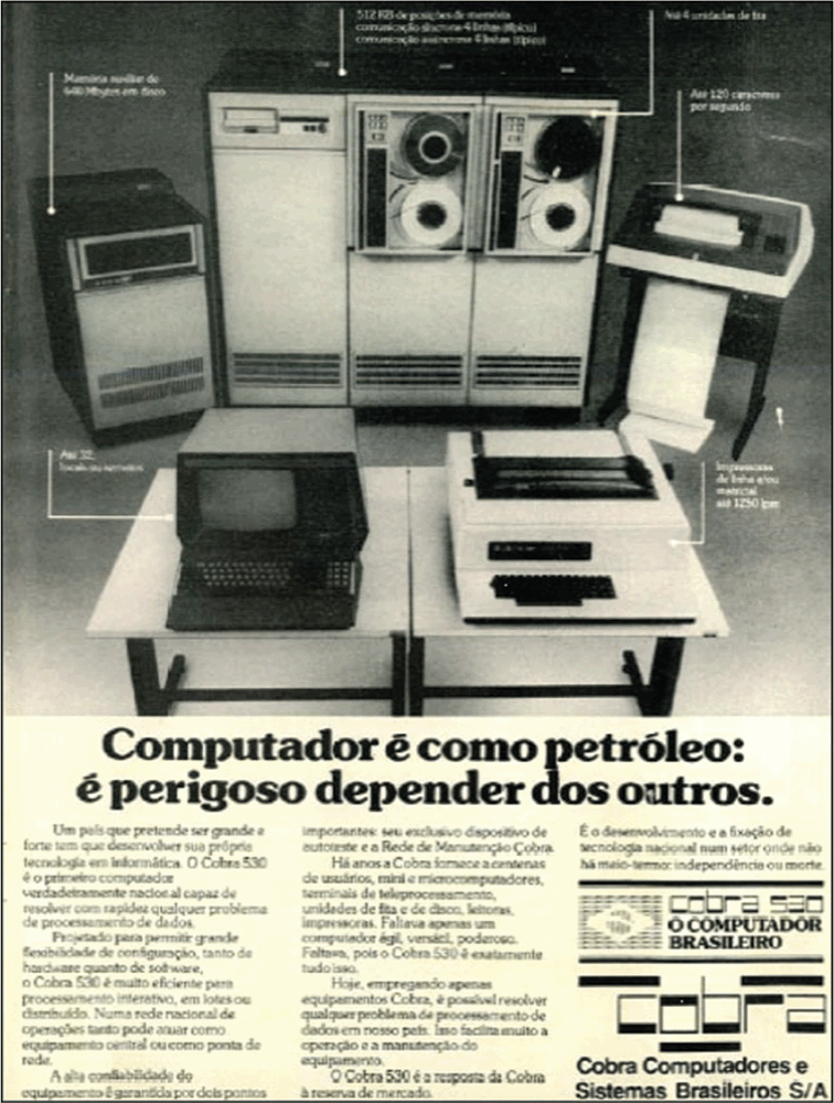Anúncio da Cobra com o título: Computador é como petróleo, é perigoso depender dos outros