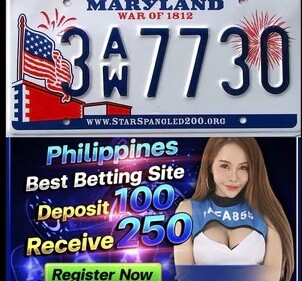 Uma placa de Maryland e um banner do cassino filipino