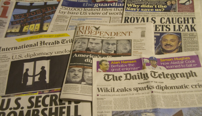 O cablegate em destaque em vários jornais internacionais