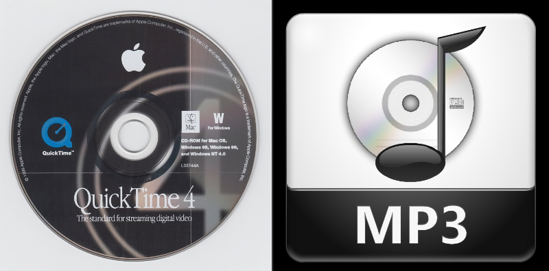 Mídia de instalação do QuickTime 4 e ícone de MP3