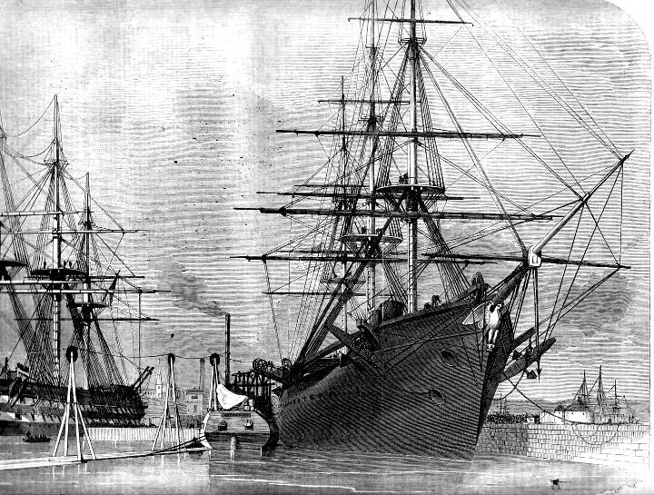 Gravura de um dos navios lançadores de cabos