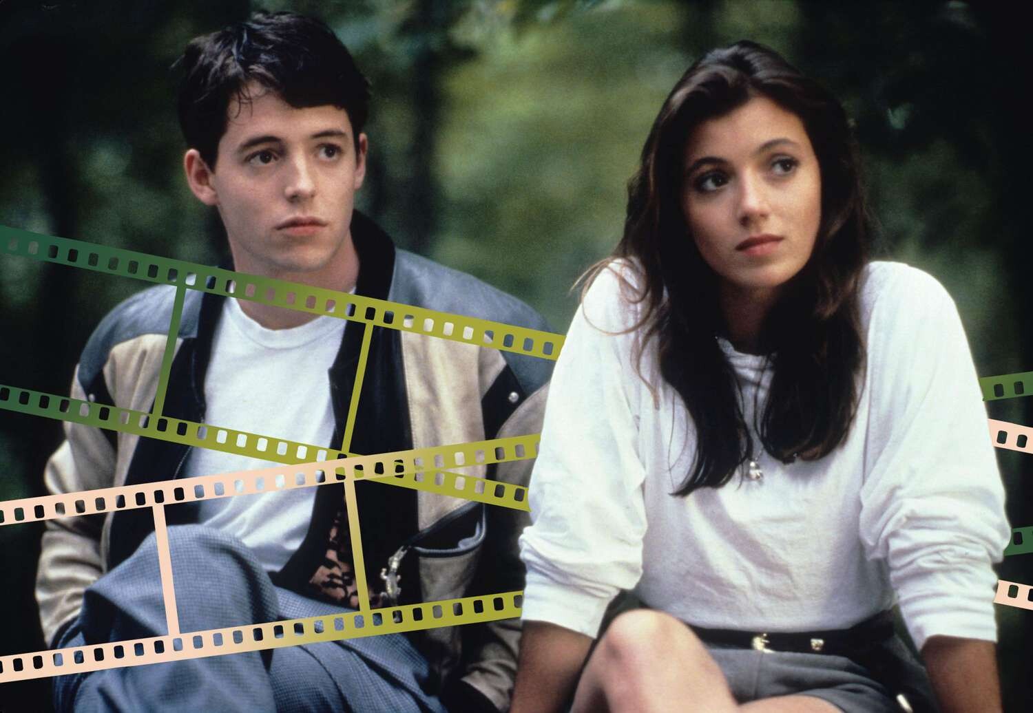 Sloane Peterson, personagem de Mia Sara, ao lado de Ferris Bueller, no filme Curtindo a Vida Adoidado