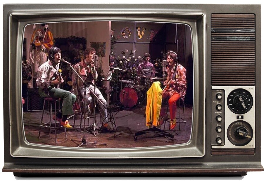 A apresentação dos Beatles para o programa, colorizada posteriormente