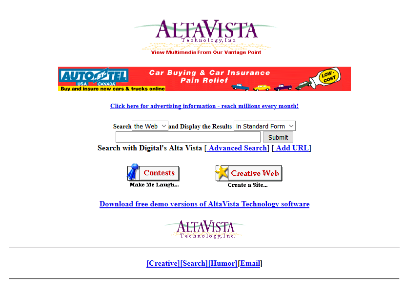 Tela do Altavista em 1996