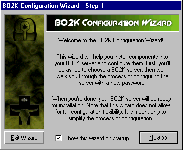 Assistente de configuração do Back Orifice 2000