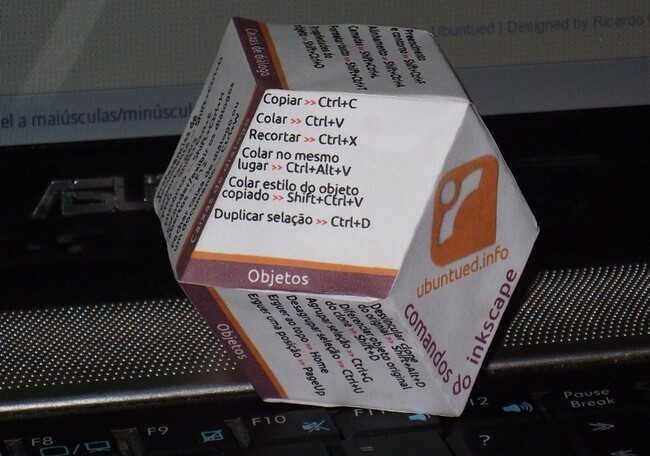 Foto do dodecaedro mostrando a face que mostra os comandos da clipboard do Inkscape