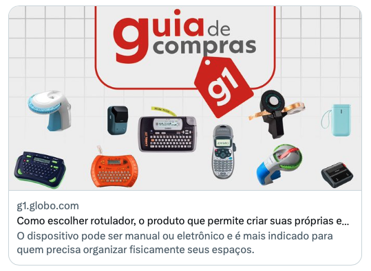 Banner do G1:<br><br>Como escolher rotulador, o produto que permite criar suas próprias e...<br>O dispositivo pode ser manual ou eletrônico e é mais indicado para quem precisa organizar fisicamente seus espaços.