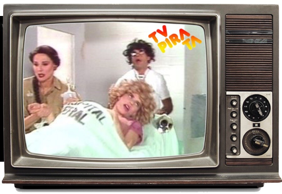 Cena da vinheta de fim de ano da TV Pirata, ambientada no cenário do Hospital Geral
