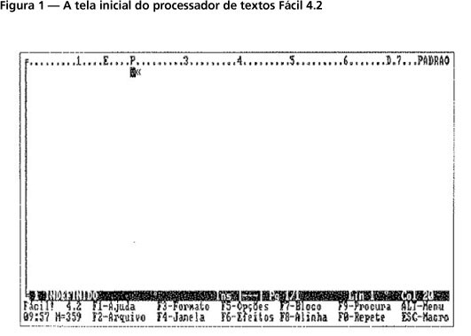 Tela do processador de textos Fácil 4.2, para DOS