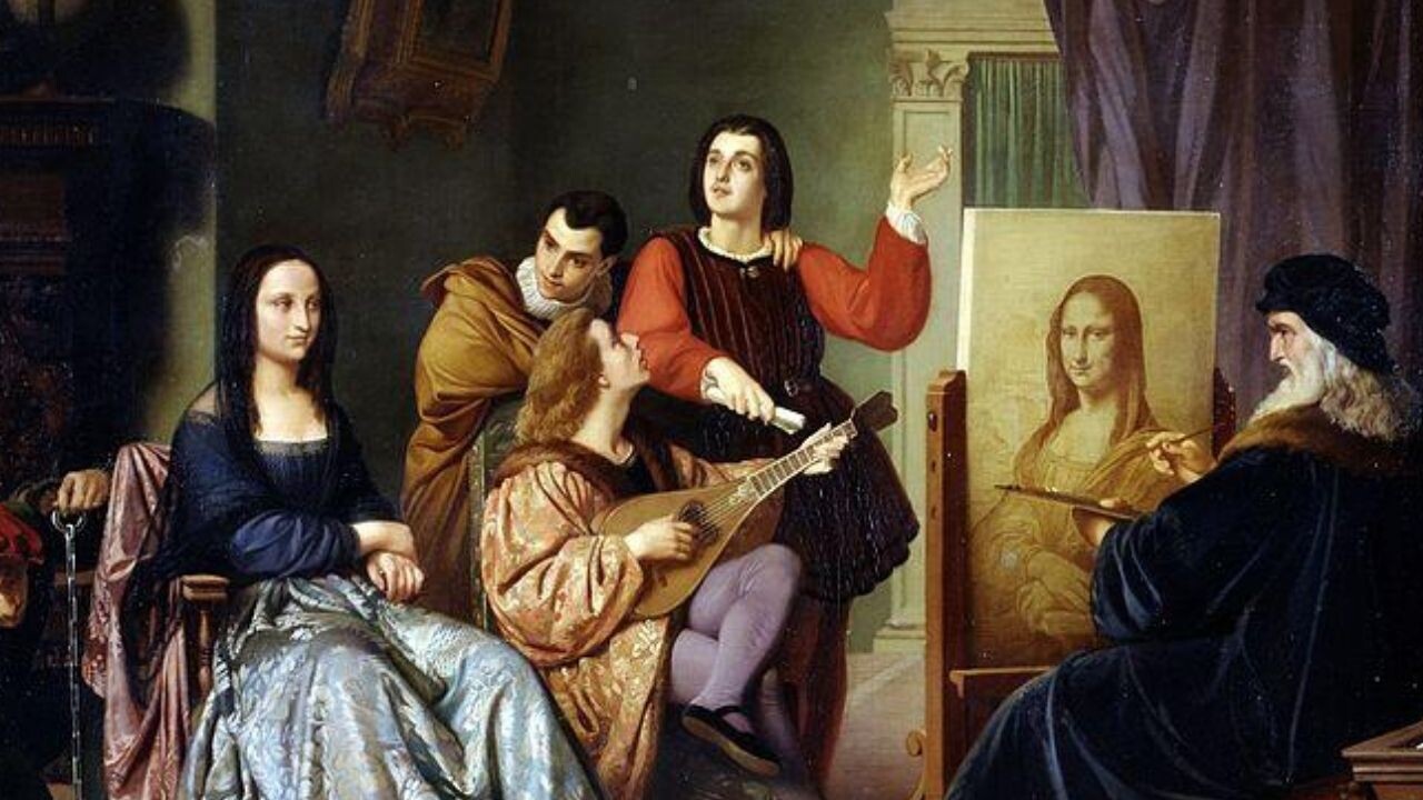 Pintura que retrata Leonardo da Vinci pintando a Mona Lisa / Crédito: Wikimedia Commons<br>