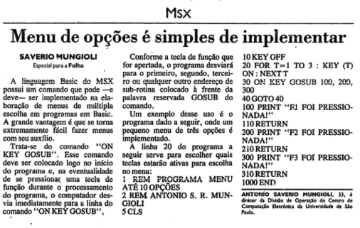 Matéria “Menu de opções é simples de implementar“, de Antonio Saverio Mungioli, na Folha
