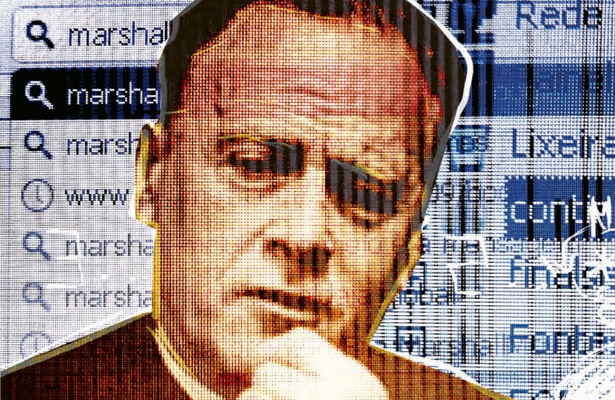 Montagem de McLuhan tendo por fundo um navegador da web