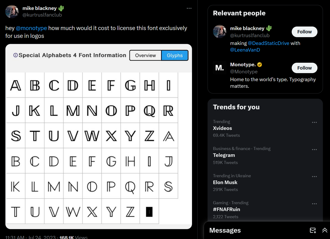 Fonte monotype que inclui um X maiúsculo igual ao novo logo do Twitter