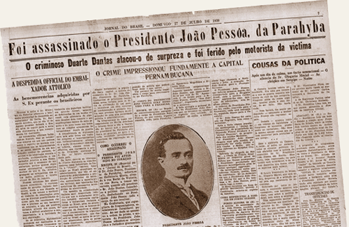Jornal da época noticiando o assassinato do governador