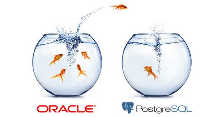 Um peixe pula do aquário do Oracle para o aquário do PostgreSQL