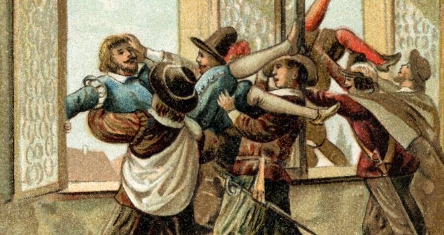 Reprodução artística da Defenestração de Praga