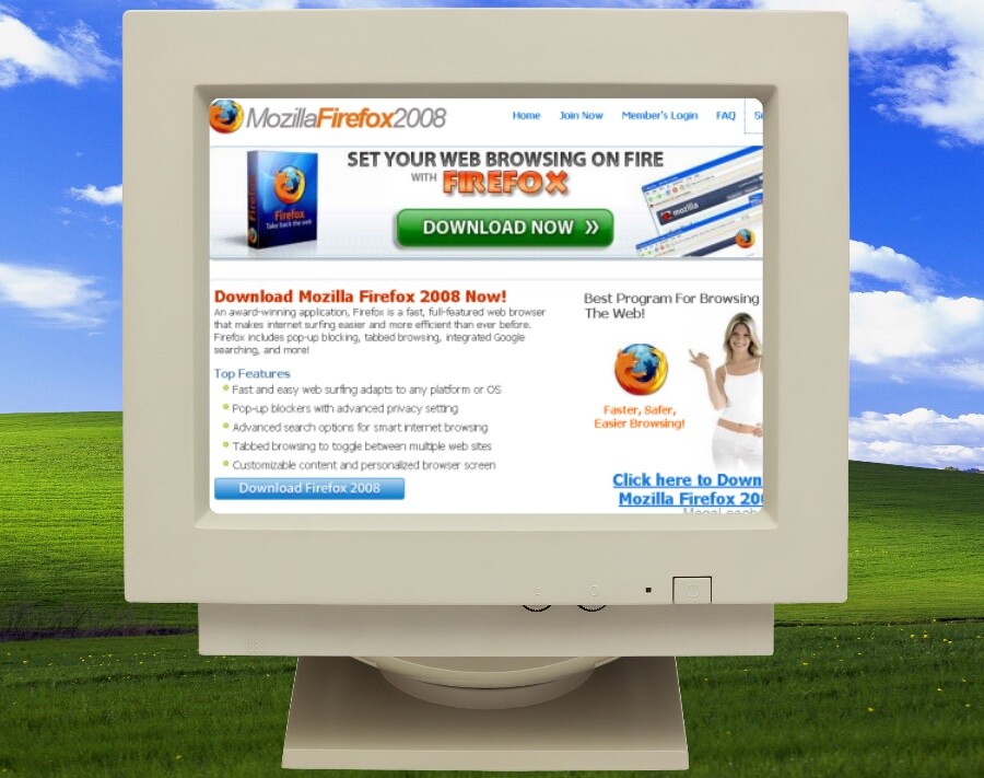 Site divulgando o Firefox em 2008