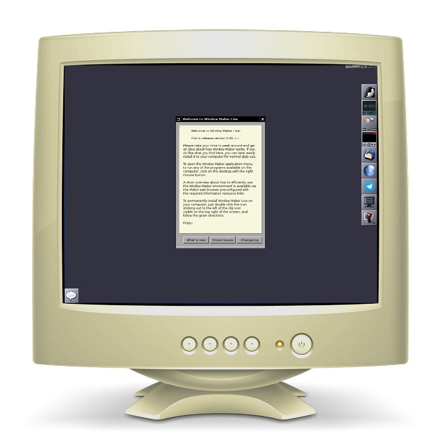 Desktop do WindowMaker Live, um live CD baseado no Debian