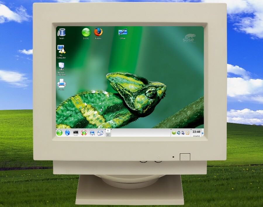 Tela da versão inicial do openSUSE, em 2005