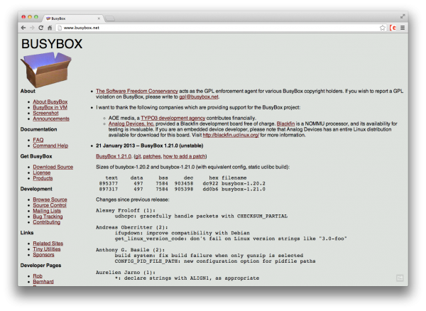 Site do Busybox na época