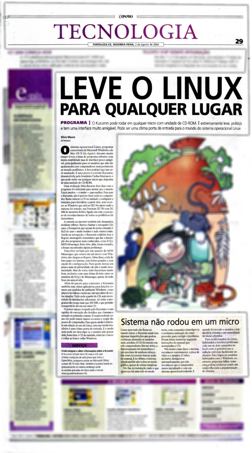 Matéria de jornal com o título “Leve o Linux Para Qualquer Lugar“
