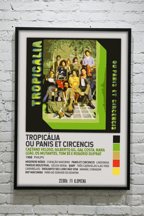 Poster com a capa e a lista de músicas do disco Tropicália