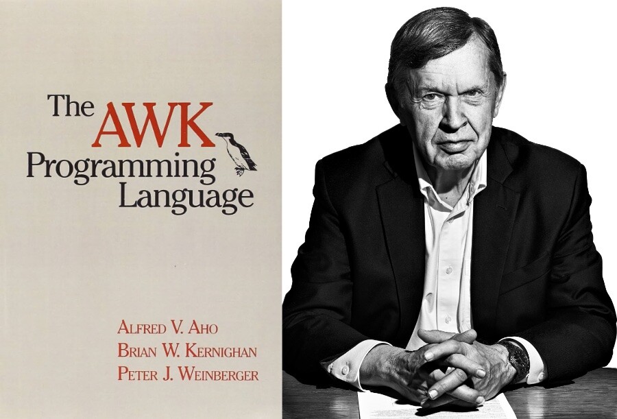 Foto de Aho, e capa do livro original dos 3 autores do AWK