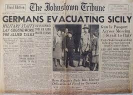 Jornal dos EUA com a manchete: Germans evacuating Sicily