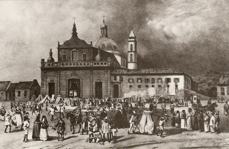 A Praça da Piedade, em Salvador, onde os líderes da revolta foram executados. Gravura de Rugendas de 1835.<br>