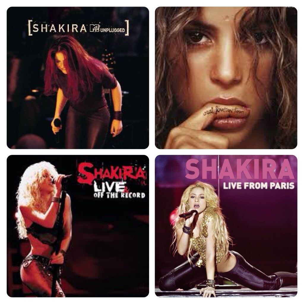 Discos ao vivo de Shakira: MTV Unplugged (2000) Live & Off the Record (2004) Oral Fixation Tour (2007) Live from Paris (2011)<br>