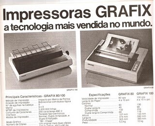 Anúncio mostra, à direita, uma Grafix 80