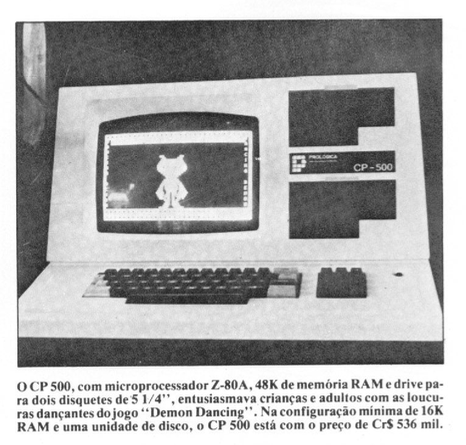 Cobertura da Micro Sistemas sobre o evento destaca o Dancing Demon na tela do CP 500