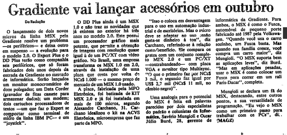 Segunda parte da matéria mencionada, com o título: Gradiente vai lançar acessórios em outubro